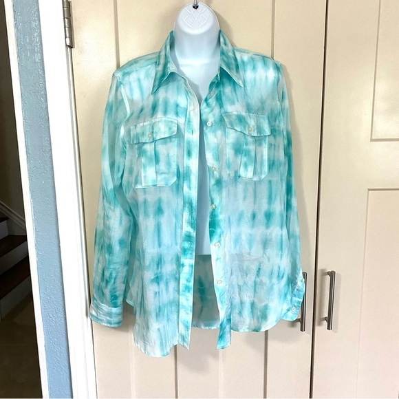 LAUREN Ralph Lauren Tie-dye Cotton Button-down Shirt Blouse Medium - Picture 4 of 13
